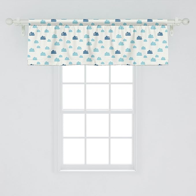 Ambesonne Clouds Window Valance, Repetitive Hearts Polka Dots Cumulus Simplistic Cartoon, Curtain Valance for Kitchen Bedroom Decor with Rod Pocket, 54" X 18", Pale Sky Blue Blue Grey