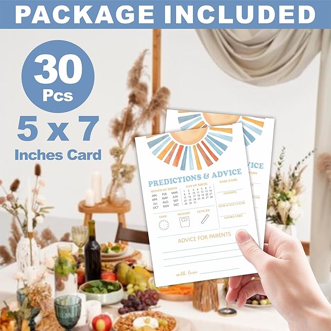 Retro Sunshine Predictions & Advice Baby Shower Game Kit - Here Comes The Sun - 30 Double-Sided Fill In Game Cards For Baby Shower, Gender Reveal Party Favor, Activity & Supplies - D02
