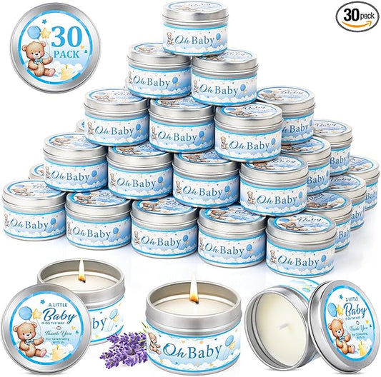 30 Pack Baby Shower Party Favors Candles Lavender Scented, Baby Shower Favors for Guests Prizes, Girl Boy Gender Reveal Party Gifts Decorations (1.2 Oz, Blue)