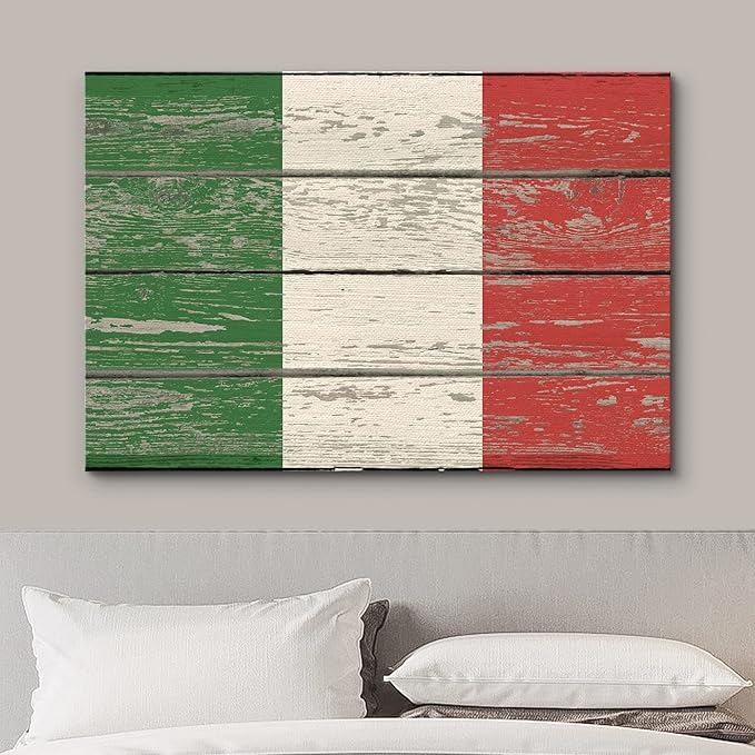 wall26 Canvas Print Wall Art Italian Flag on Vintage Retro Wood Panels Pop Culture Cultural Digital Art Modern Art Traditional Colorful for Living Room, Bedroom, Office - 12"x18"
