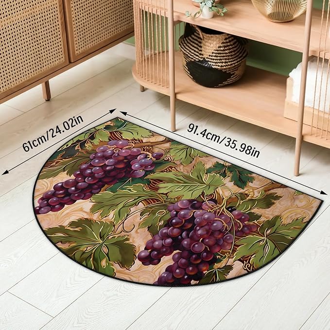 Vintage Grape Half Round Door Mat Non Slip Bath Mats Absorbent Front Porch Rugs Shower Mat for Living Room Bedroom Kitchen Bathroom Floor Home Decor
