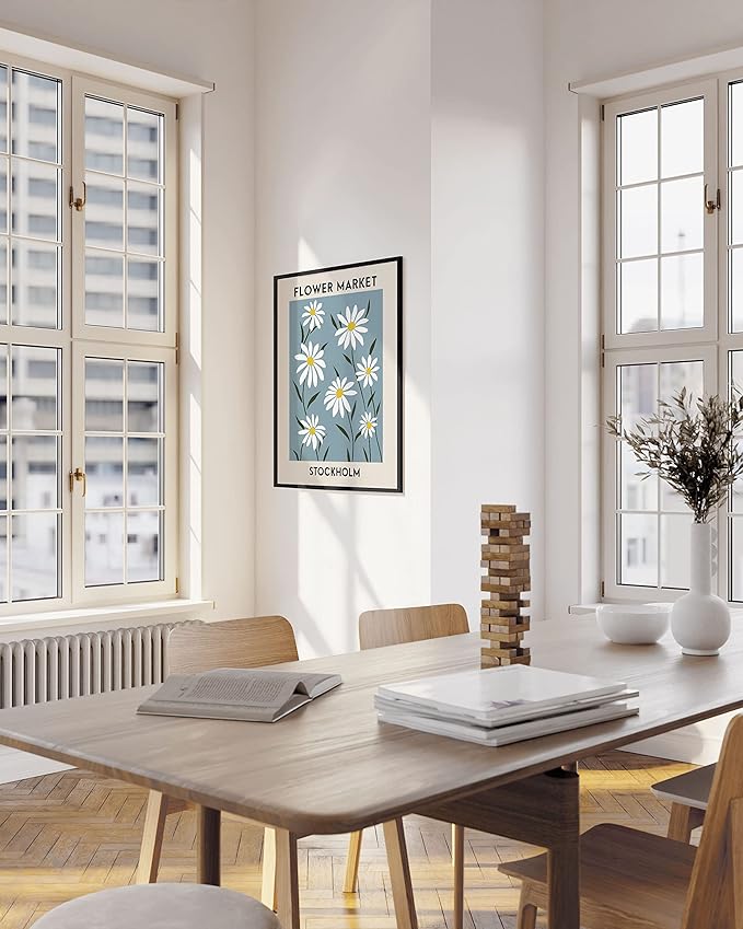 HAUS AND HUES Flower Market Wall Art – Danish Pastel Print, Floral Poster, Aesthetic Flower Decor, Pastel Wall Art (Black Frame, 24x36)