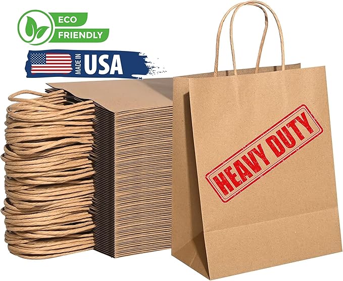 57 Lb Large Kraft Paper Grocery Bags with Handles - 50 Count 12 x 17 x 7 - Durable, Reusable & Eco-Friendly Shopping Bags, Brown Kraft Take-Out Bags for Retail, To-Go, Any Occasion (50, With Handles)