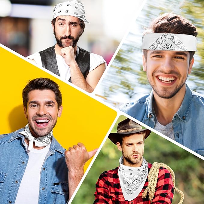 PLULON 30 Pack Bandanas for Men Women, Polyester Novelty Paisley Pattern Bandana Headbands Wristband Neckerchief Cowboy