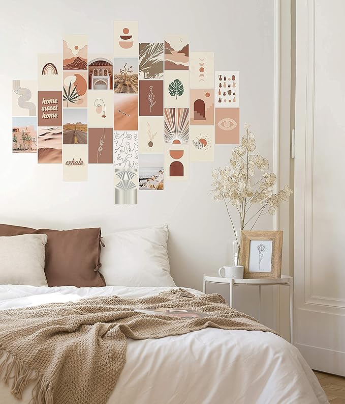 HAUS AND HUES Boho Print - Aesthetic Wall Collage Kit for Bedroom - Boho Wall Art - Set of 30 Unframed Prints