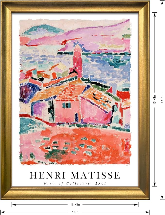 Wieco Art Framed Wall Art View of Collioure 1905 by Henri Mattise Abstract Colorful Art Matisse Posters Canvas Prints for Wall and Home Office Decorations Bronze Gold Frame