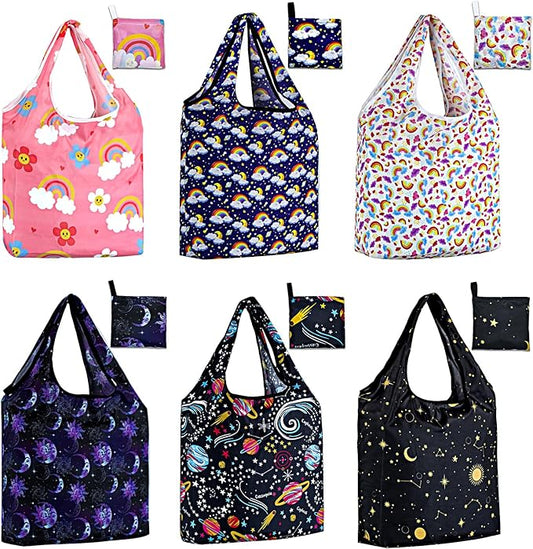 LOLOMLO 6 Pack Eco-Friendly Reusable Grocery Bags Lightweight Durable Washable Shopping Tote Foldable Outings Storage Pouch