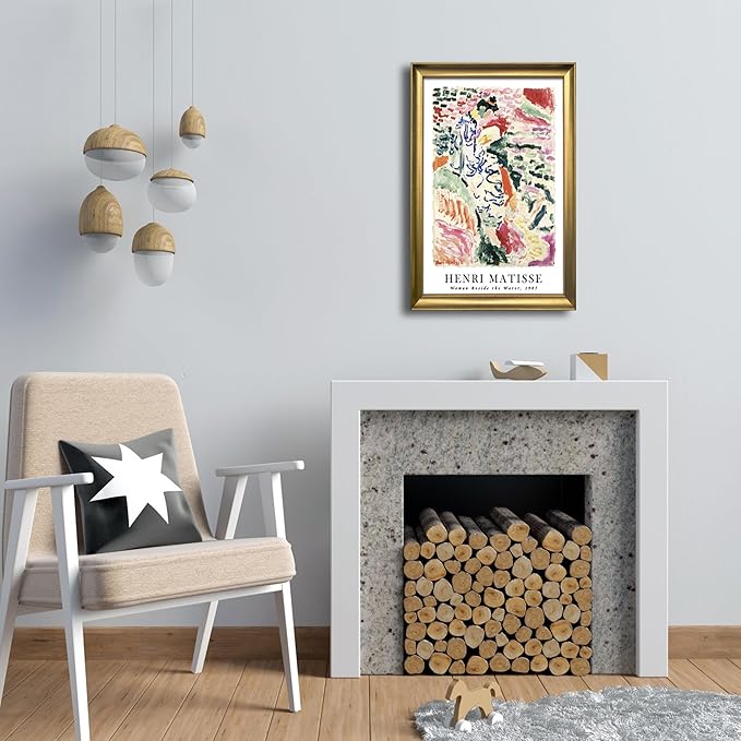Wieco Art Framed Wall Art Woman Beside the Water 1905 by Henri Mattise Abstract Colorful Art Matisse Posters Canvas Prints for Wall and Home Office Decorations Bronze Gold Frame