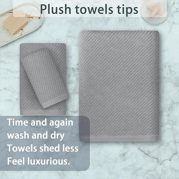 VOOVA & MOVAS Gray Towels for Bathroom - 100% Cotton | Quick Dry | Soft | Thick, 3 Piece Towel Set, 1 Large Bath 30" x 56", 1 Hand 18" x 28", 1 Wash Cloth 13" x 13", Bathroom Essentials, Grey