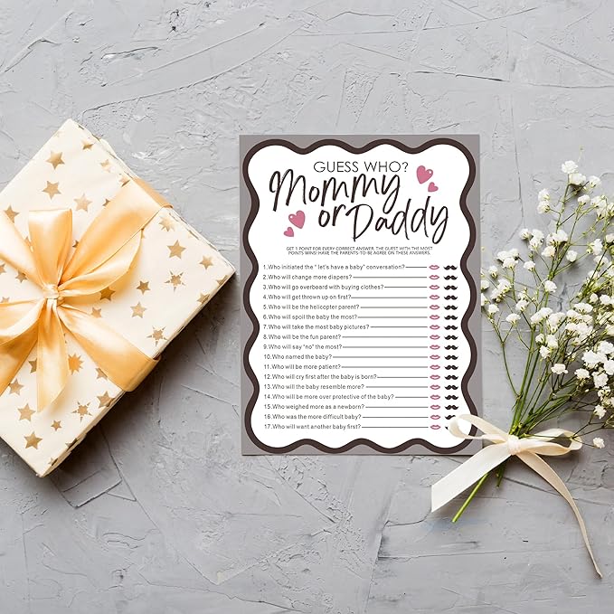 Guess Who？Mommy Or Daddy Games For Baby Shower, 30 Double Sided Minimalism Game Card For Boy Girl, Baby Announcement Gender Reveal,Baby Shower Decoration And Favor- A03