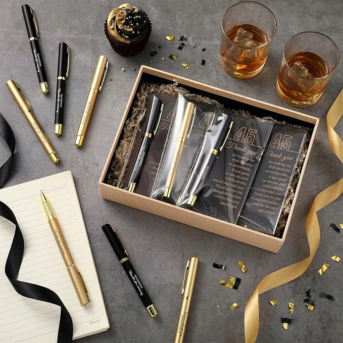 50 Set 45th Birthday Party Favor for Guest Anniversary Party Favor with Black and Gold Ballpoint Pens and Thank You Cards for Women Men Birthday Anniversary Appreciation Gifts