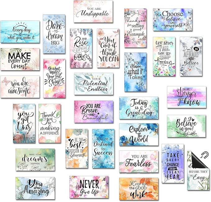 Xuhal 60 Pcs Inspirational Magnets Bulk Rectangle Positive Affirmation Magnets Decals Decorative Inspiring Quotes Fridge Magnetic Stickers for Adults Students Team Motivational Gifts (Watercolor)