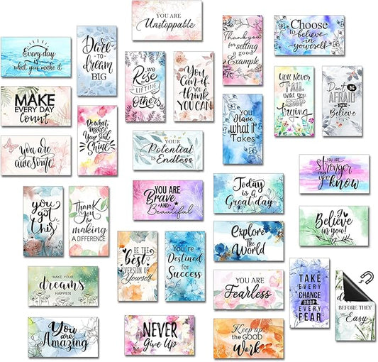 Xuhal 60 Pcs Inspirational Magnets Bulk Rectangle Positive Affirmation Magnets Decals Decorative Inspiring Quotes Fridge Magnetic Stickers for Adults Students Team Motivational Gifts (Watercolor)