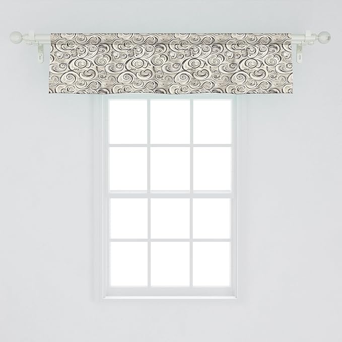 Ambesonne Abstract Window Valance Pack of 2, Modern Interpretation Victorian Curlicue Leafy Stripes Nude Tones, Rod Pocket Curtain Valances for Kitchen Bedroom, 54" X 12", Dusk Dark Taupe Off White
