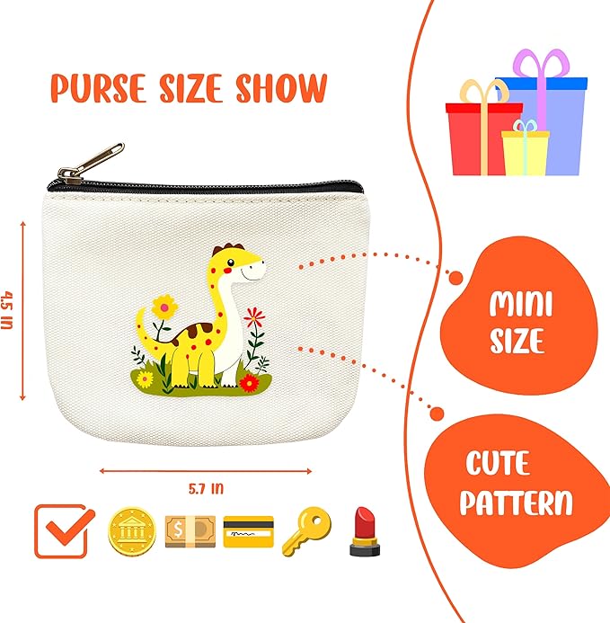 Dinosaur Coin Purse Pouch Bag Holder for Teens Girls Women Kids, Dinosaur Lovers Gifts Stuff Decor, Small Mini Purse Coin Card Key Headset Lipstick!