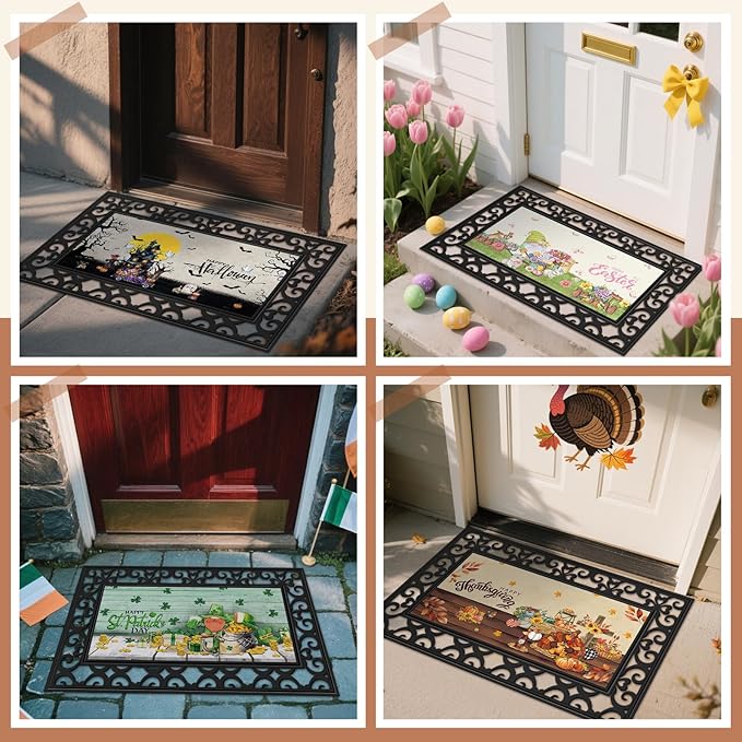 Nuanchu 12 Pcs Seasonal Door Mat Interchangeable Doormat Inserts Entrance Welcome Mats 22 x 10 Inches Non Slip Mats Gifts for Front Door Christmas Thanksgiving Decoration (No Frame)(Vivid)