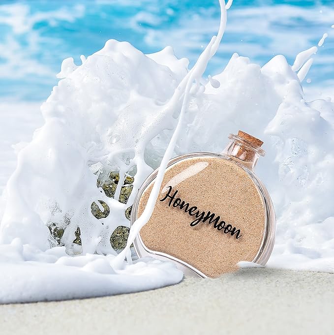 Honeymoon Sand Keepsake Jar, Bridal Shower, Wedding, Engagement, Honeymoon, Travel Gift for Couples, Newlywed, Fiance(Gift Box Includes) - 100ml Round Shape Glass