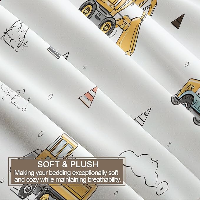 Excavator Bulldozer Duvet Cover Queen Size Cartoon Construction Vehicles Bedding Set Children's Cartoon Car Comforter Set Colorful Engineering Quilt Cover with Pillowcases for Bedroom
