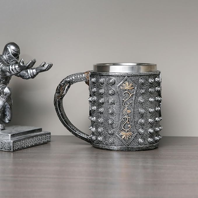 AsAlways Stainless Steel Skull Beer Mug Gothic Beer Stein Novelty Wine Coffee Drinking Cup Halloween Renaissance Accessory Gift 400ML/13.5OZ