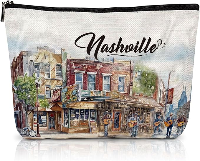 Nashville Travel Gifts Makeup Bag, Watercolor Nashville City Cosmetic Bag, Travel Essentials Souvenir Gifts for Nashville Lovers Travellers Women Girls Birthday Bachelorette Party Favors