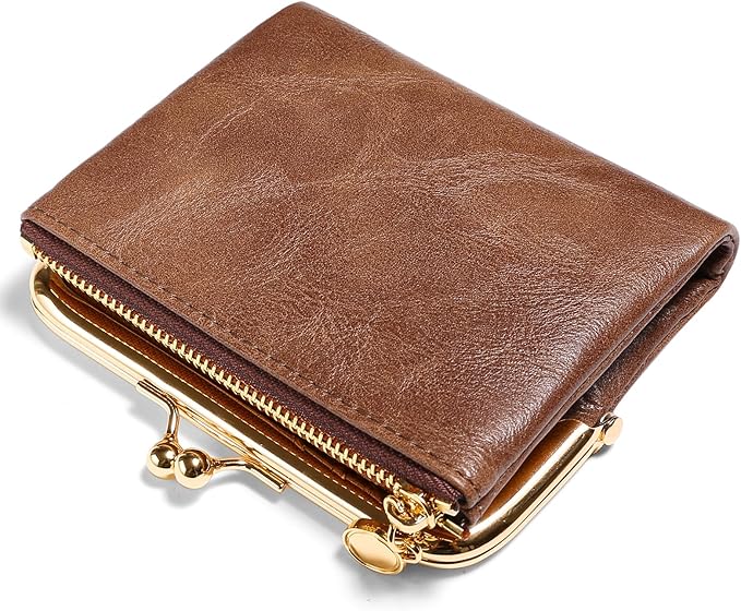 Wallet Women Small RFID Blocking Bifold Leather Wallets for Women Vintage Coin Purse With Zipper and Kiss Lock