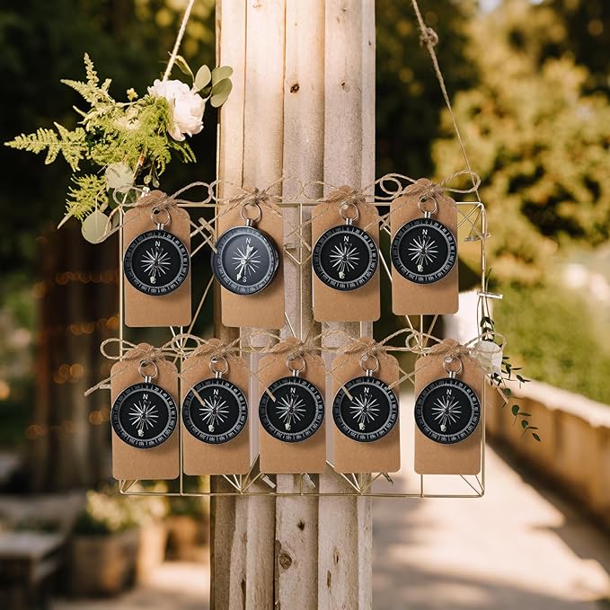 TaoBary 60 Pcs Compasses Valentines Day Wedding Party Favors Set, 2026 Mini Compass Souvenir Nautical with Kraft Tags and Organza Bag for Guests Birthday Nautical Travel Party Souvenir Gift(Black)