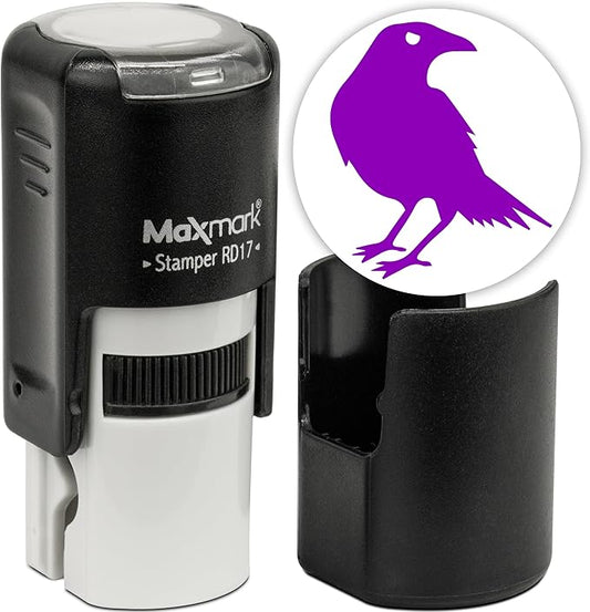 MaxMark Round Self Inking Halloween Stamp - Crow - Purple Ink