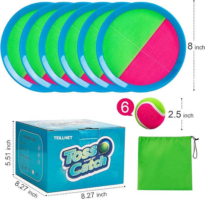 Toss and Catch Ball Set Upgraded - Kids Toys Stocking Stuffers for Family Games - Water-Resistant Great for Beach Pool Yard - Christmas Toys Gift for Boys Girls Teens 3 4 5 6 7 8 9 10 11 12+ Years