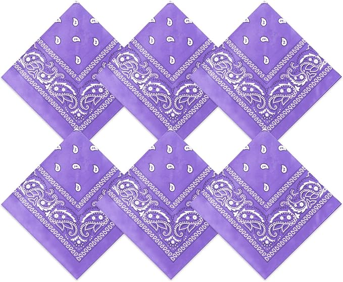 Blulu 6 Pcs Neon Color Cowboy Bandanas for Men Women Assorted Paisley Pattern Handkerchiefs 22 x 22 Inch Kids Headwrap Scarfs