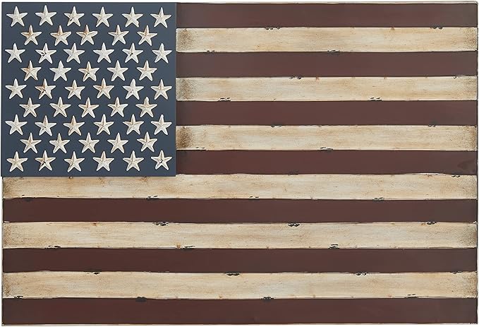 Deco 79 Metal American Flag Home Wall Decor Indoor Outdoor Wall Sculpture, Wall Art 38" x 2" x 26", Red
