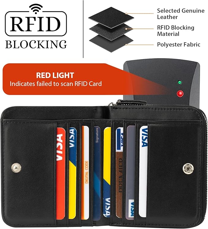 Genuine Small Wallet for Women, Slim RFID Blocking Credit Card Holder with ID Window, Compact Purses for Women with 22 Card Slots