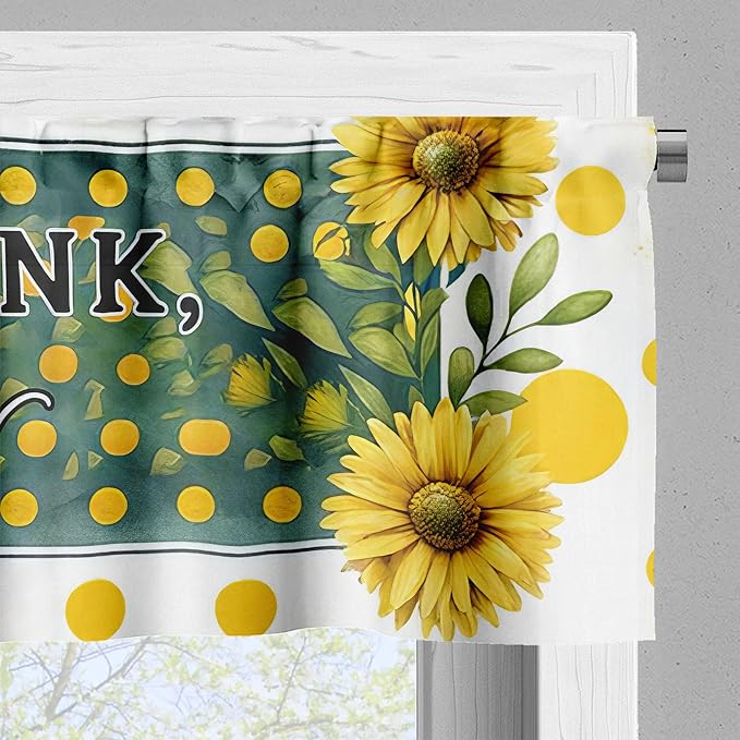 Ambesonne Eat Drink Laugh Window Valance Pack of 2, Farmhouse Art Sunflower with Orangish Dots and Leaves Greenery, Rod Pocket Curtain Valances Kitchen Bedroom, 42" X 12",Mustard and Hunter Green