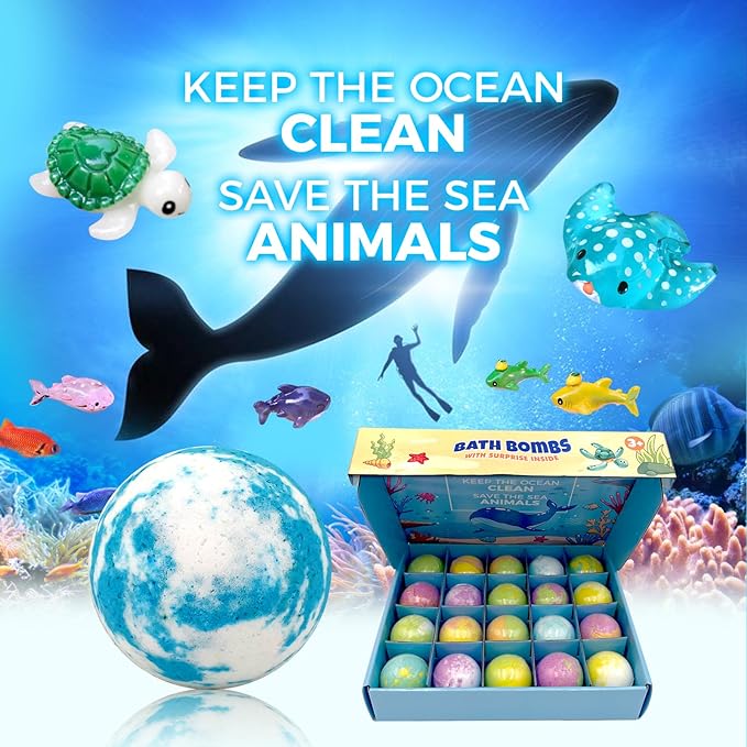 Bath Bombs for Kids with Surprise Inside, 20 Pack Luxury Bath Salt with Bath Toys, Natural Bath Balls for Kids