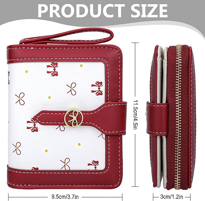 Womens Wallet Cute Small Wallets for Women Red Coquette Bow Women's Wallet Kawaii Card Wallets for Women Ladies Bow Stuff