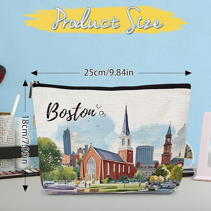 Boston Bag Souvenir Gifts - Boston City Travel Makeup Bag, Boston Theme Watercolor Cosmetic Bag, Boston Lovers Gifts, Massachusetts Gift for Women Girls Traveller
