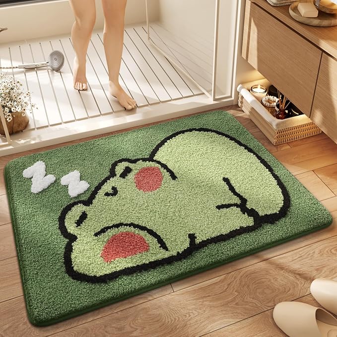 Ankah Bath Mat Cute Shower Rug, Luxury Shaggy High Absorbent and Anti Slip, Machine Washable Fit for Bathtub, Shower and Bath Room, (19.68"x 31.49", Sleep Frog)
