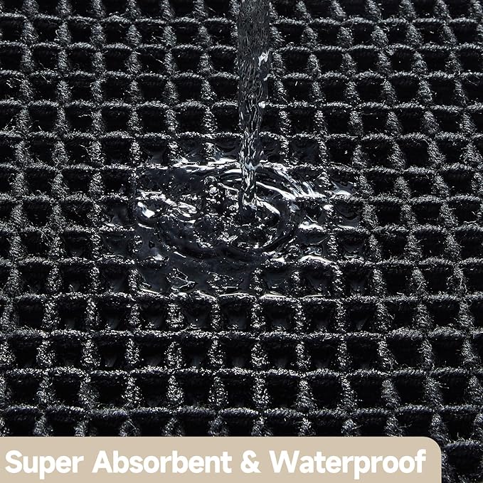 Black Bathroom Rug, Waffle Bath Mat Non Slip Washable Super Absorbent Quick Dry Boho Farmhouse Bathroom Decor, 36"x24"/ 3'x2' Black
