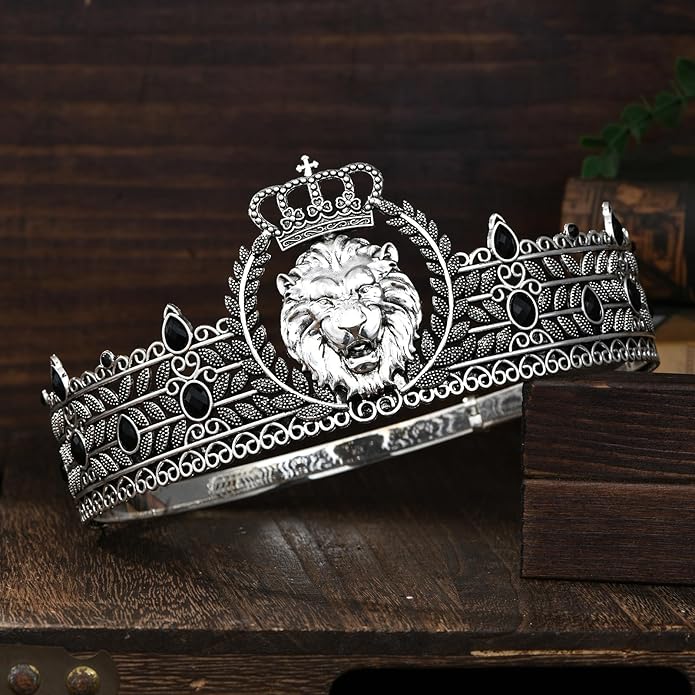 King Crown and Birthday Sash, King Crown for Men,Gold Men's Tiara Prince Diadem,Royal Medieval Cosplay Birthday Prom Halloween Hair Accessories