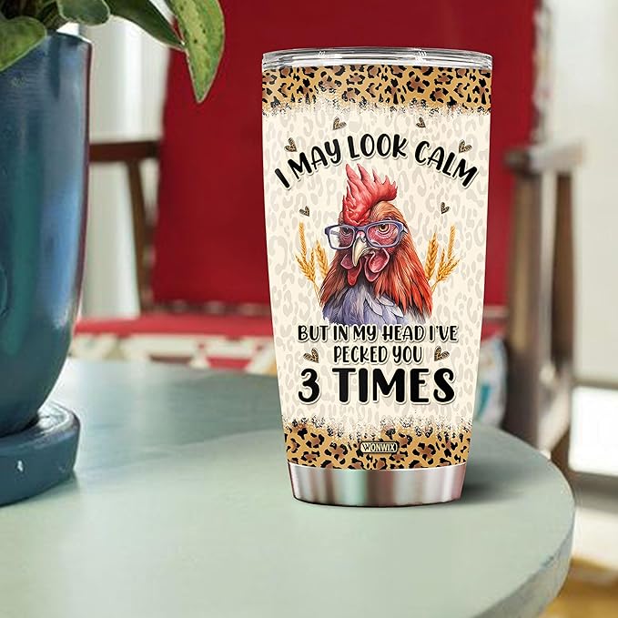 Personalized Chicken Tumbler Funny Rooster Gifts for Women Insulated Stainless Steel 20oz With Lid Travel Cup Coffee Mug Water Bottle Gift for Her Girl Friends