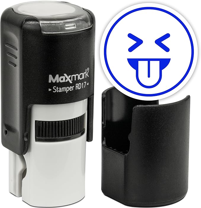 MaxMark Round Self Inking Emoji Stamp - Tongue - Blue Ink