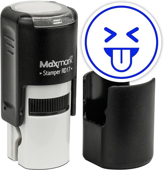 MaxMark Round Self Inking Emoji Stamp - Tongue - Blue Ink