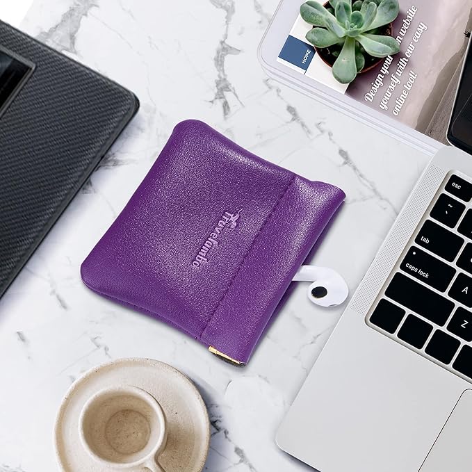 Travelambo Leather Squeeze Coin Purse Pouch Change Holder For Men & Women