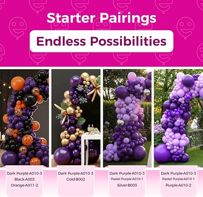 Bezente Dark Purple Latex Party Balloons - 100 Pack 12 inch Round Helium Purple Balloons for Wedding Graduation Halloween Birthday Party Backdrop Decorations