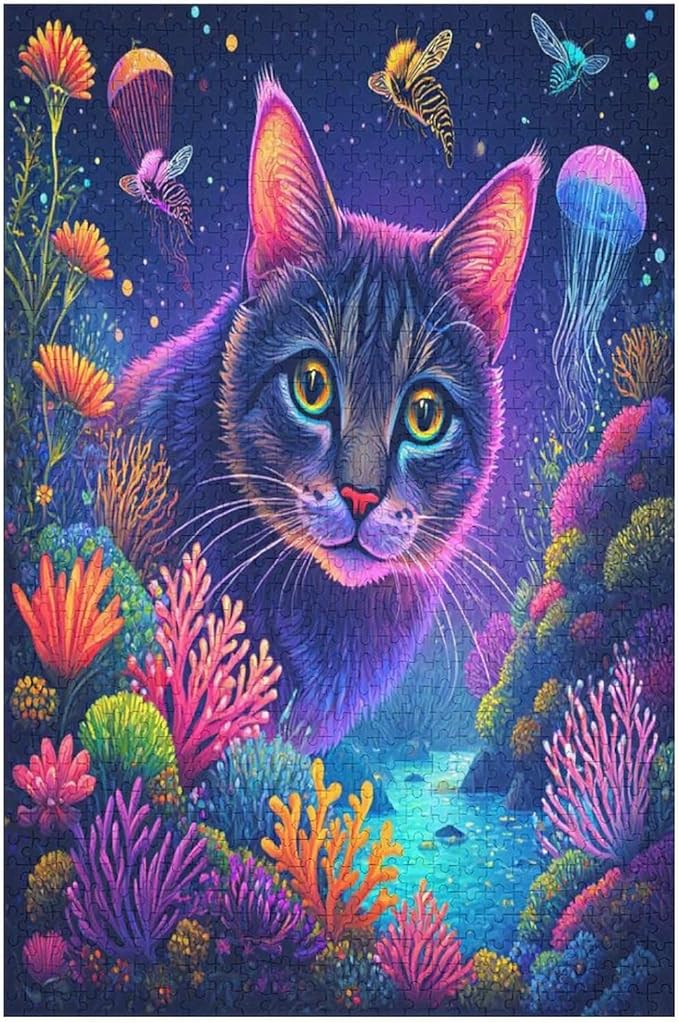 Wooden Puzzles 1000 Piece，Color Cat Portrait Themed Jigsaw Puzzles，Puzzle Games Challenge Puzzles，Educational Games，Family Puzzles，Unique Gifts for Wall Art
