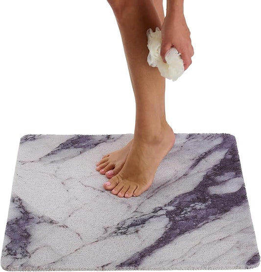 Enkosi Loofah Shower Mat Non Slip – Square Anti Slip Bath Mat for Inside Showers, Bathtub, Tub, Bathroom - Cushioned, Quick Dry PVC with Drain Holes - Secure Grip Safety Pad (Marble Grey Blue 24x24)