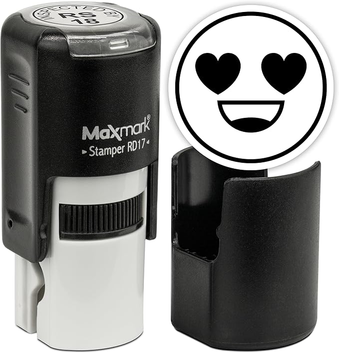 MaxMark Round Self Inking Emoji Stamp - in Love - Black Ink