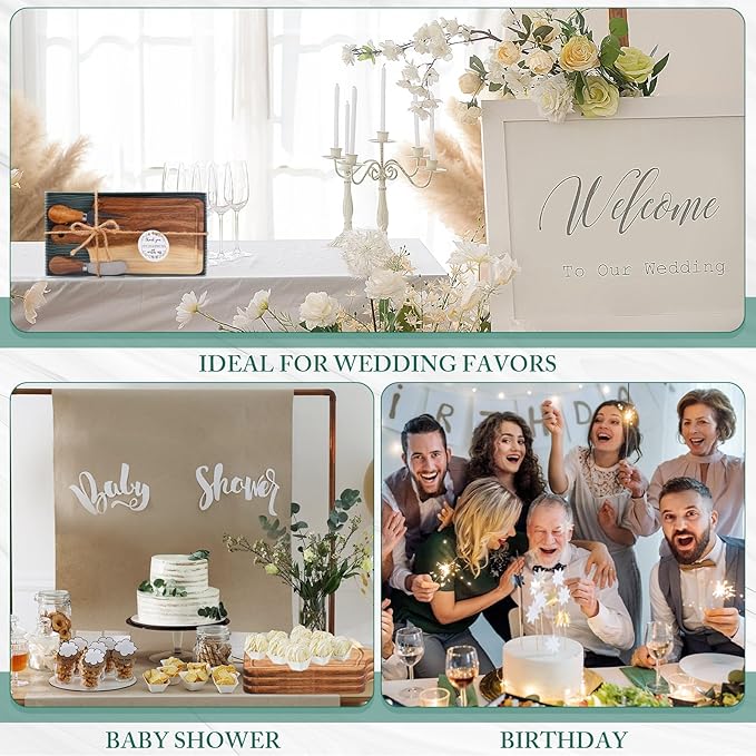 8 Sets Bridal Baby Shower Cheese Prizes Wooden Square Board Gift Set Knives Forks Thank You Tags with Box for Guests for Valentines Bridal Baby Shower Housewarming (Acacia Color)