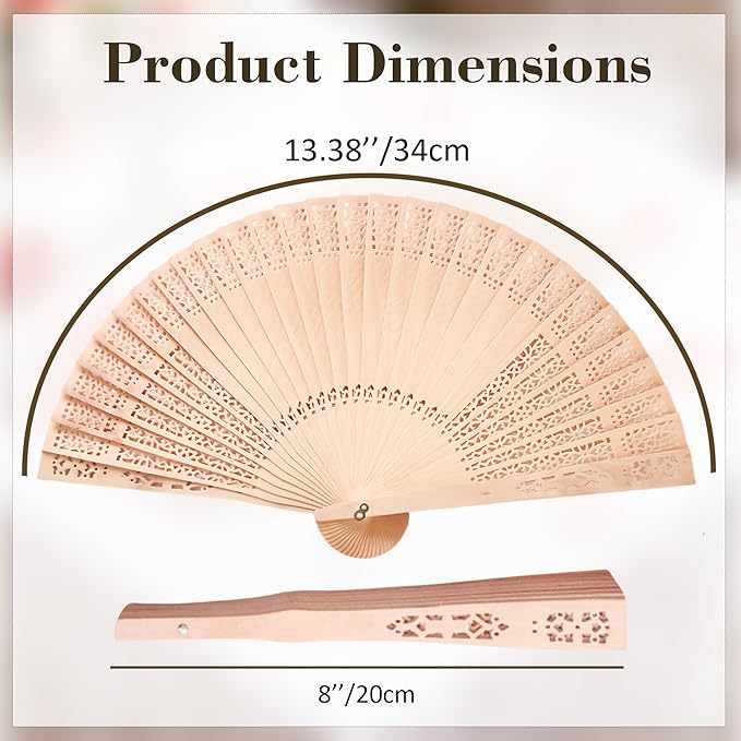 50 Pcs Wedding Fans Engraved Wooden Folding Hand Fans with Organza Bags, Wedding Party Favors for Guests, Bridal Shower & Summer Outdoor Ceremony (Style1,50)