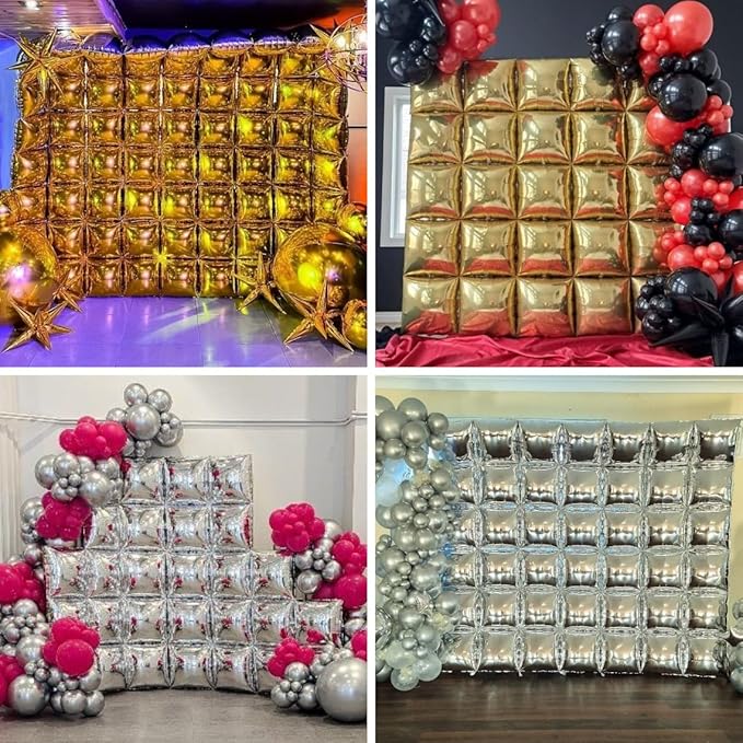 20PCS Silver Square Balloons, New Years Decorations Backdrop Balloon Wall Tunnel Double Sided Gold & Silver Foil Balloons Kit for Christmas New Year Eve Graduation Birthday Party