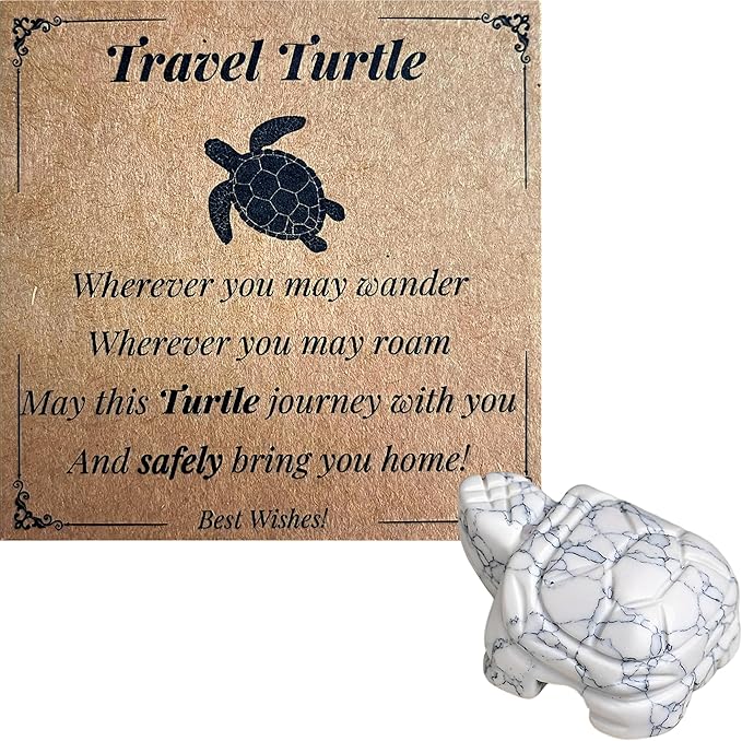 Sea Turtle Gifts for Women Men, Birthday Graduation Gifts, Crystal Turtle Gift Set Emotional Support Stone with Protection Card Crystal Gift for Safe Travel Homecoming Blessings-White Turquoise